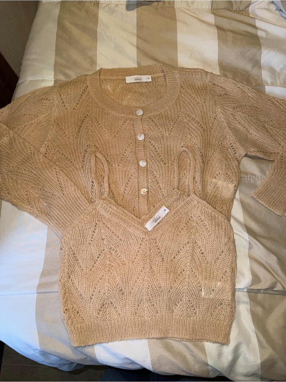 Talulah | Tan open Knit button down top & Cami Set, size M